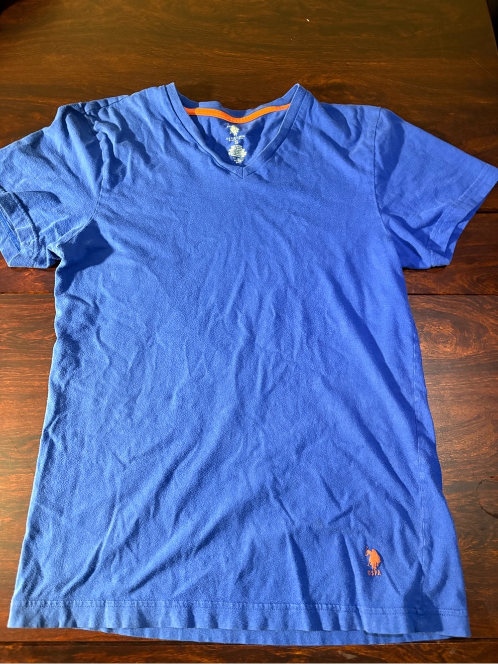 U.S. Polo Assn. Bright Blue V-Neck Tee with Orange Logo Detail